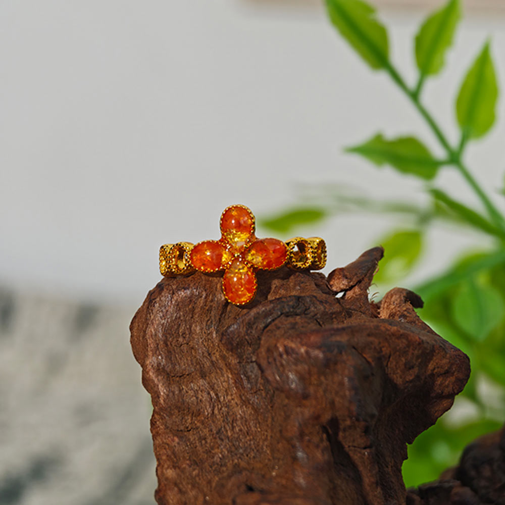 Prosperous Red Four-Leaf Clover Ring