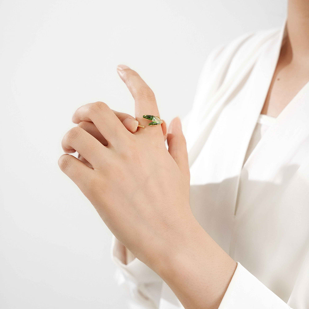 Jade Green Gradient Bamboo Leaf Ring – B Style