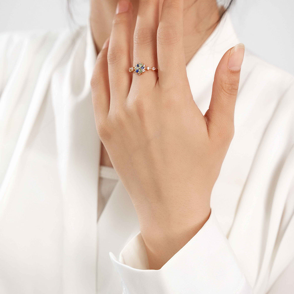Blue & White Snowflake Ring