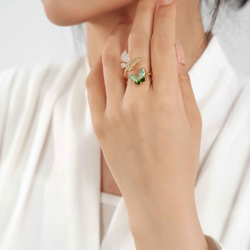 Light Green Gradient Butterfly Ring – C Style