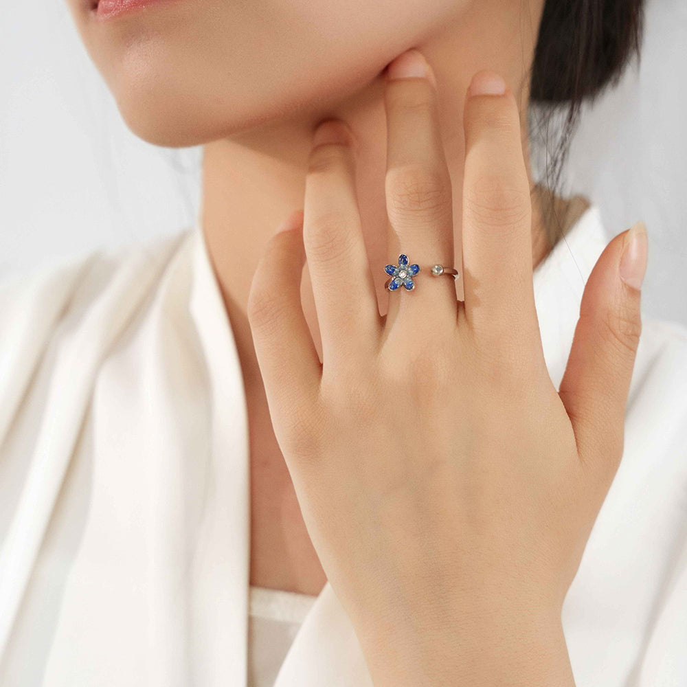 Silver Ring – Royal Blue Daisy