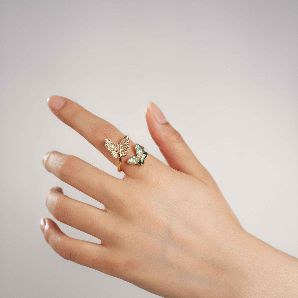 Light Green Gradient Butterfly Ring – C Style