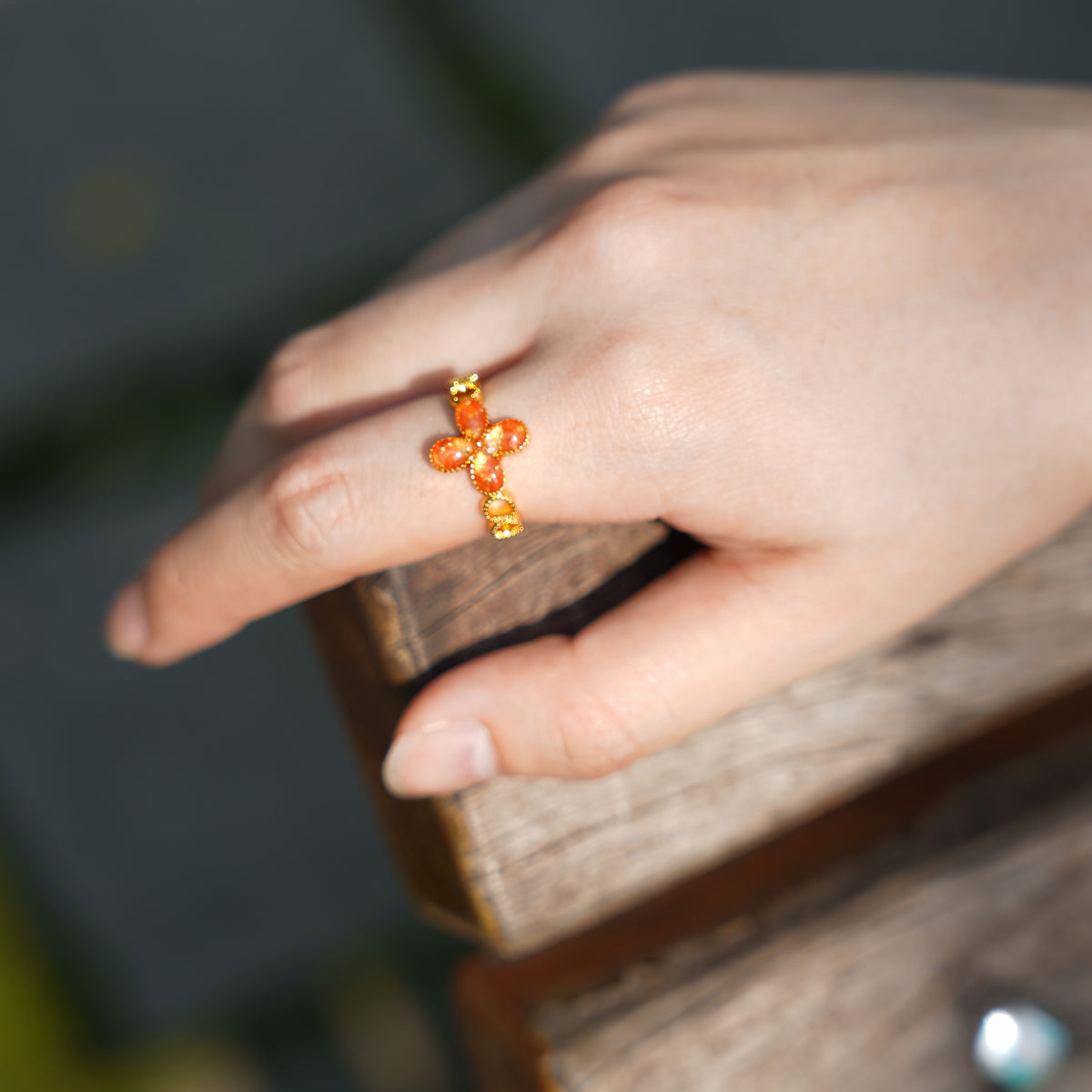 Prosperous Red Four-Leaf Clover Ring