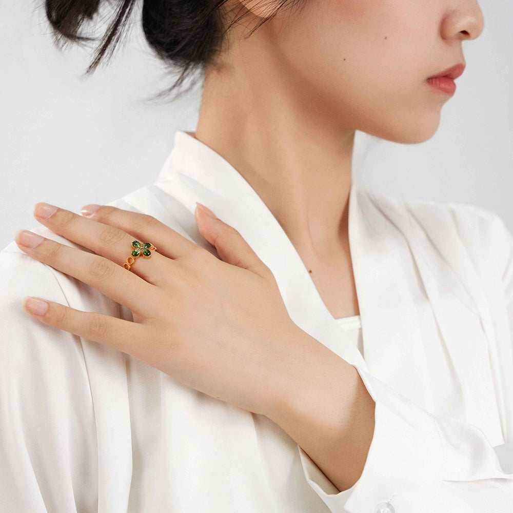 Green Four-Leaf Clover Ring