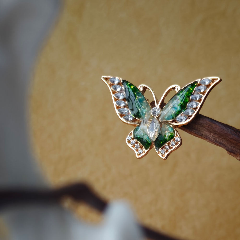 Jade Green Flying Butterfly Brooch