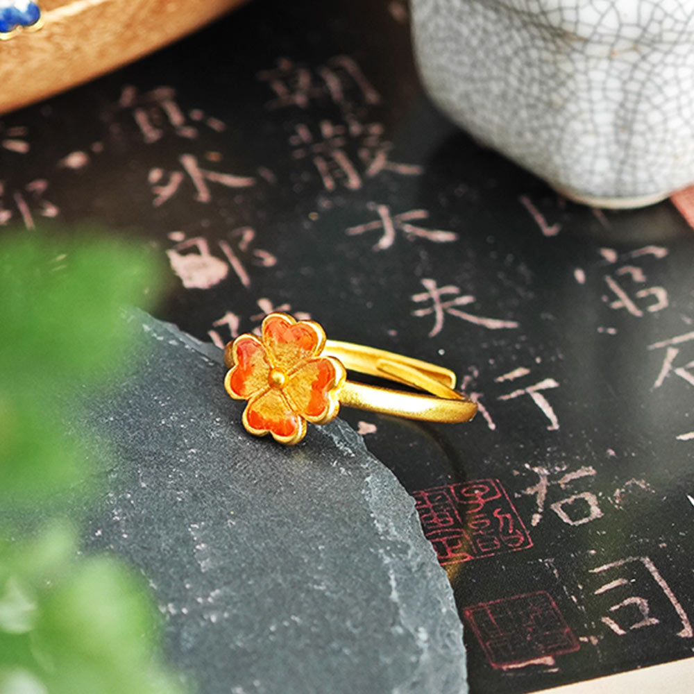 Adjustable Ring – Southern Red Four-Leaf Clover