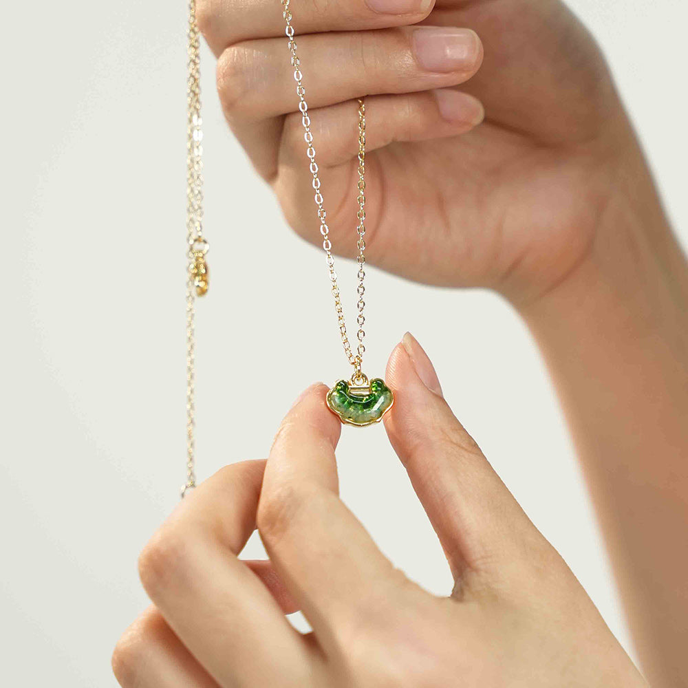 Emerald Green Longevity Lock Necklace