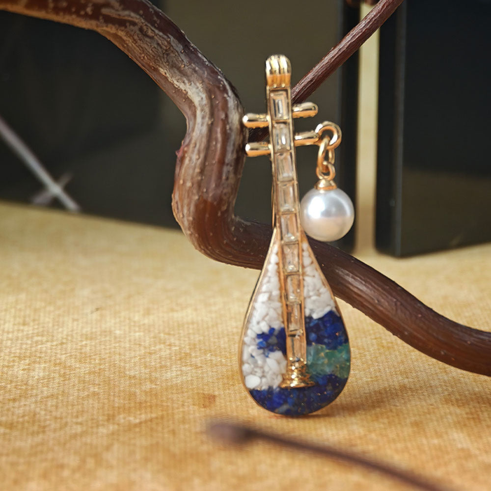 Pipa Brooch with Jadeite Green Pearls