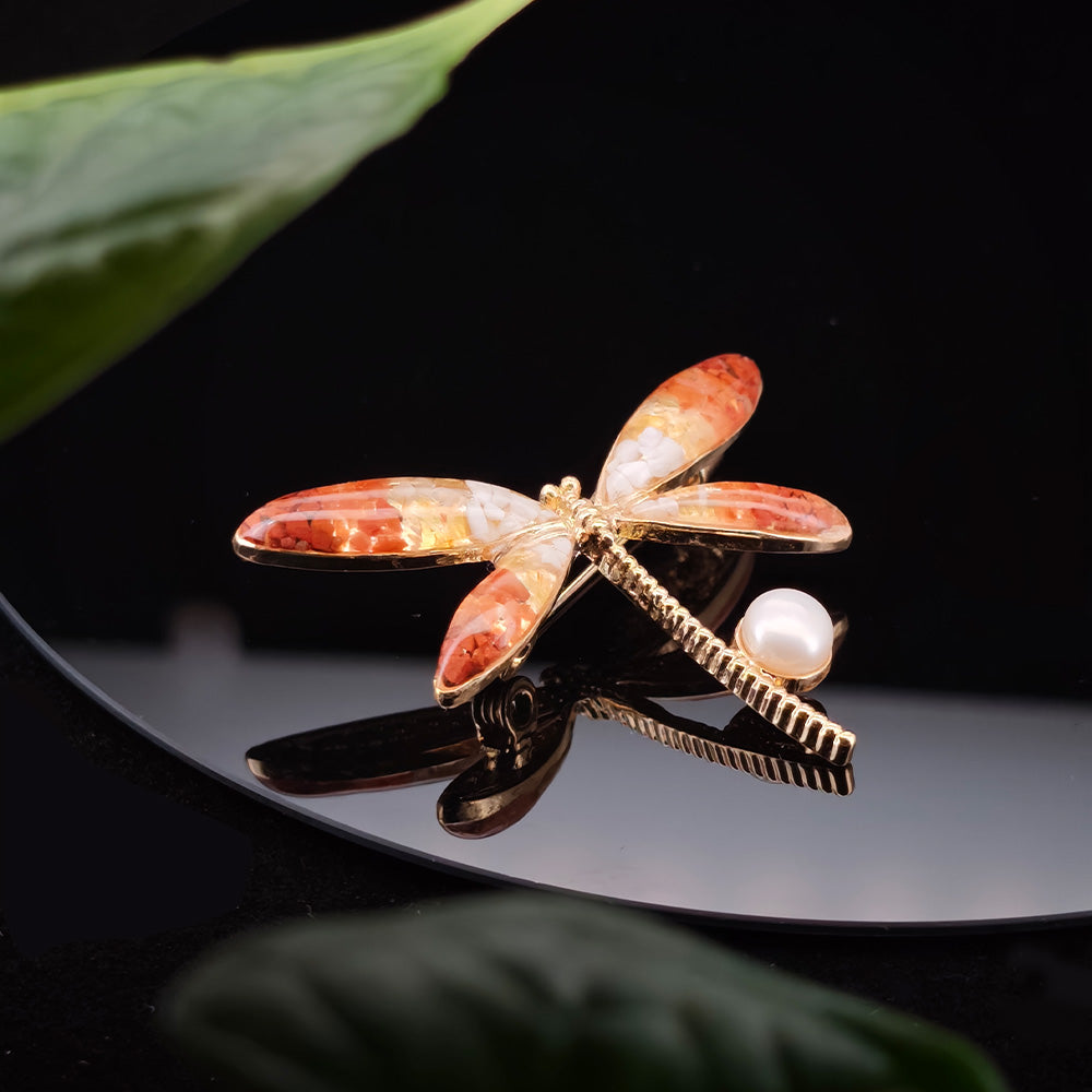 Red Dragonfly B-Shaped Brooch
