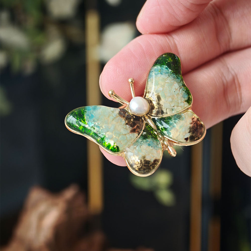 Vintage Jade Green Butterfly Brooch