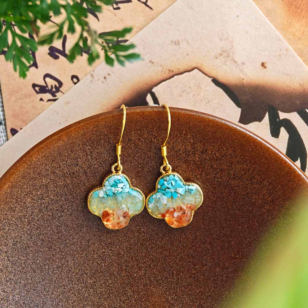 Earrings: Dunhuang Red Four-Leaf Clover Design