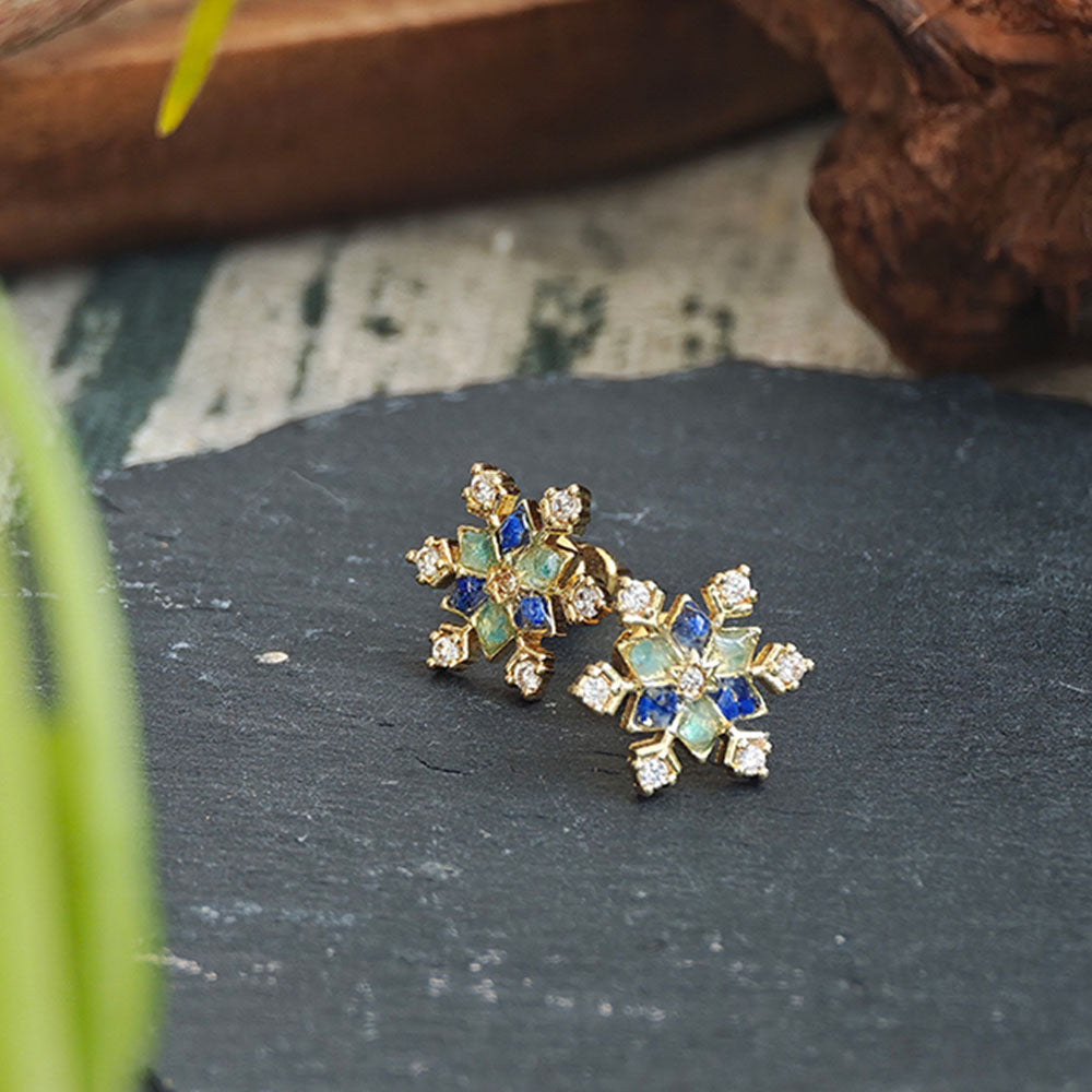 Blue & White Snowflake Stud Earrings