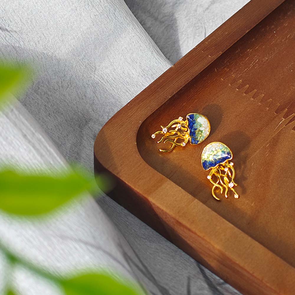Blue & White Jellyfish Stud Earrings