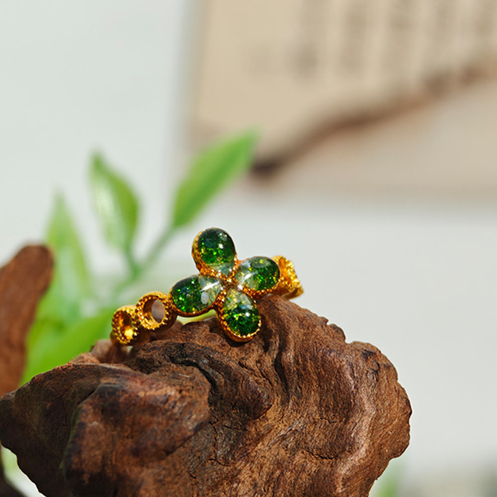 Green Four-Leaf Clover Ring