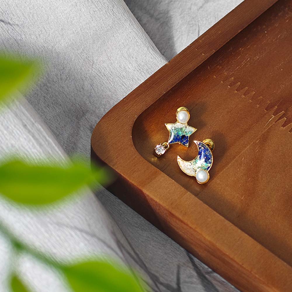 Star & Moon Blue & White Stud Earrings
