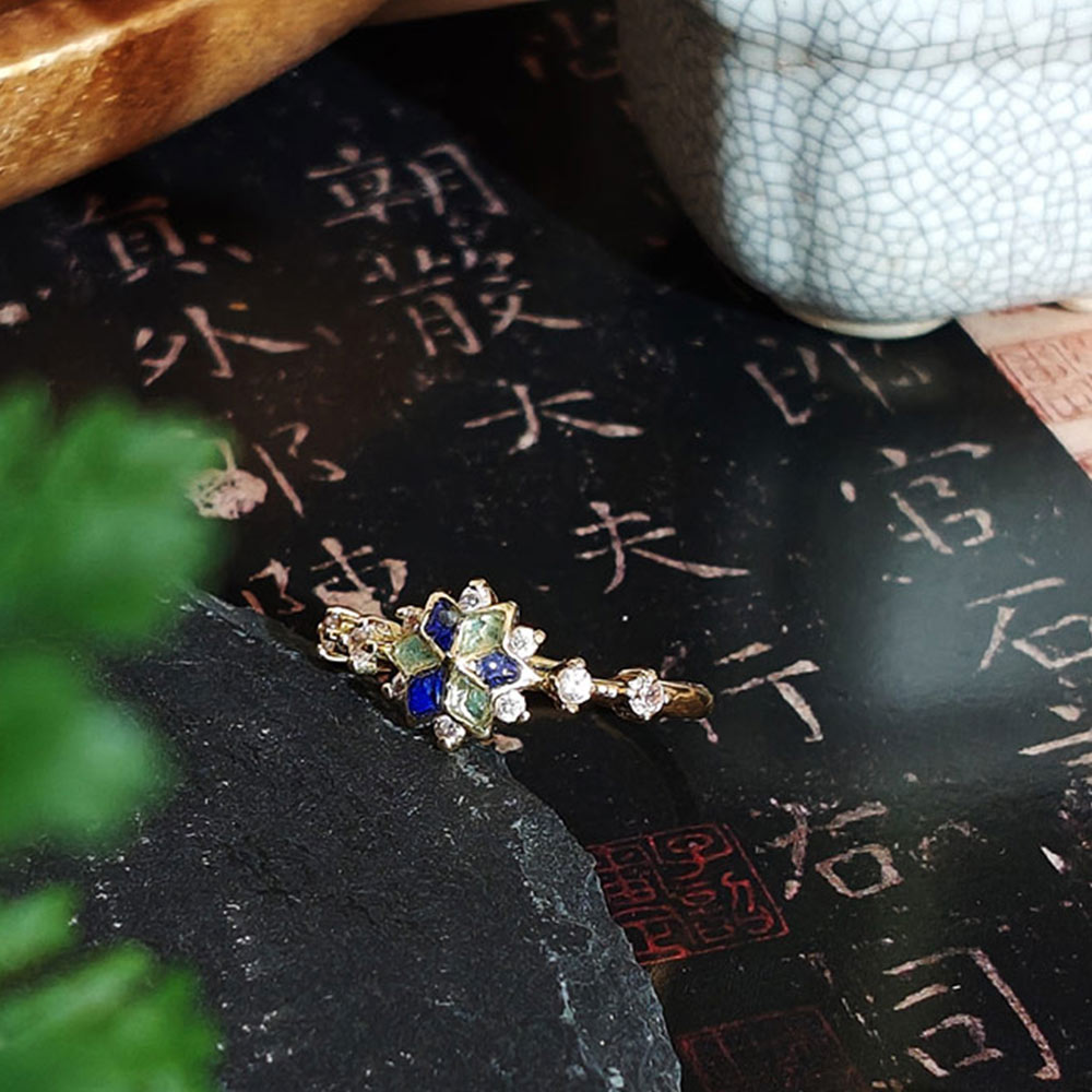 Blue & White Snowflake Ring