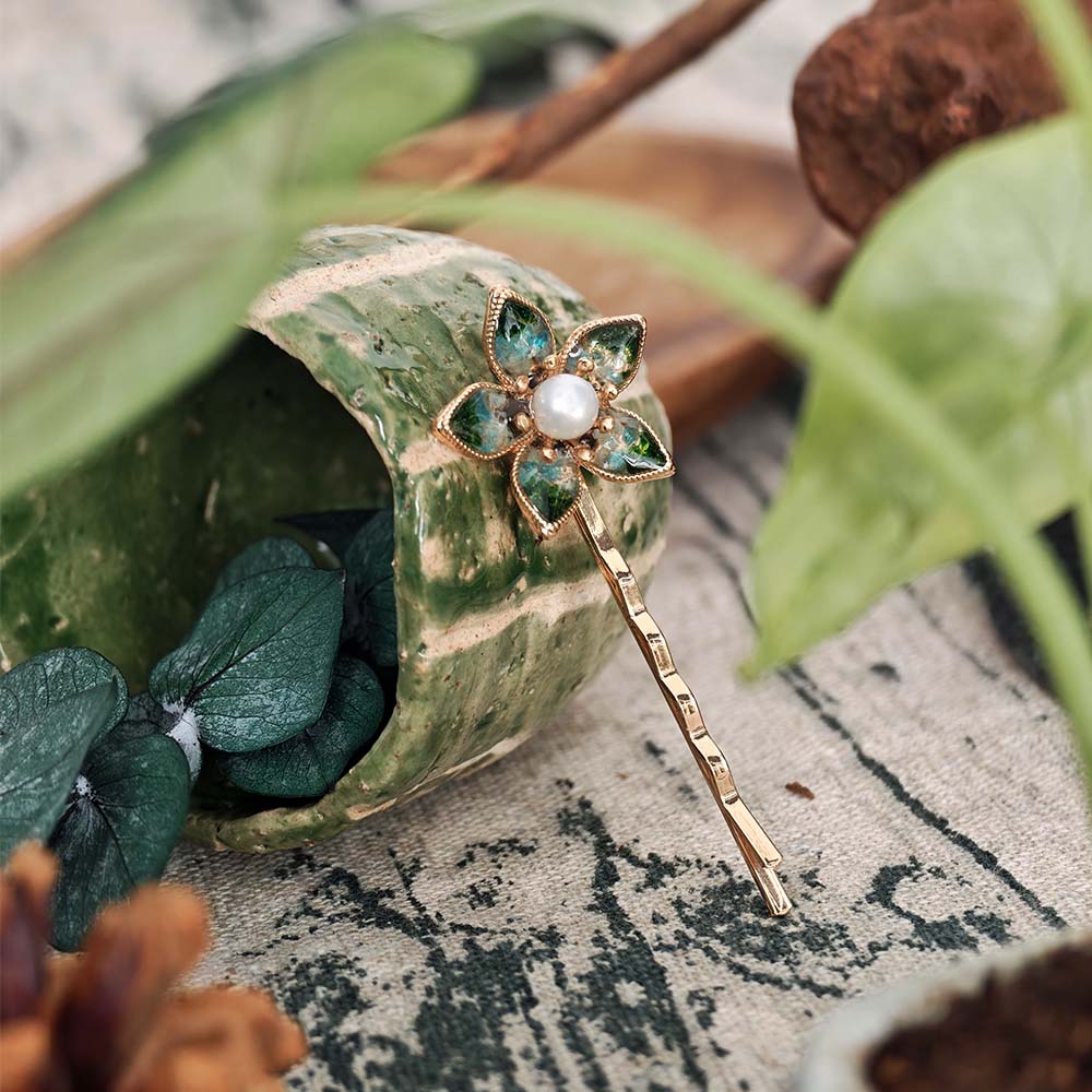 Jadeite Green Five-Star Flower Hairclip