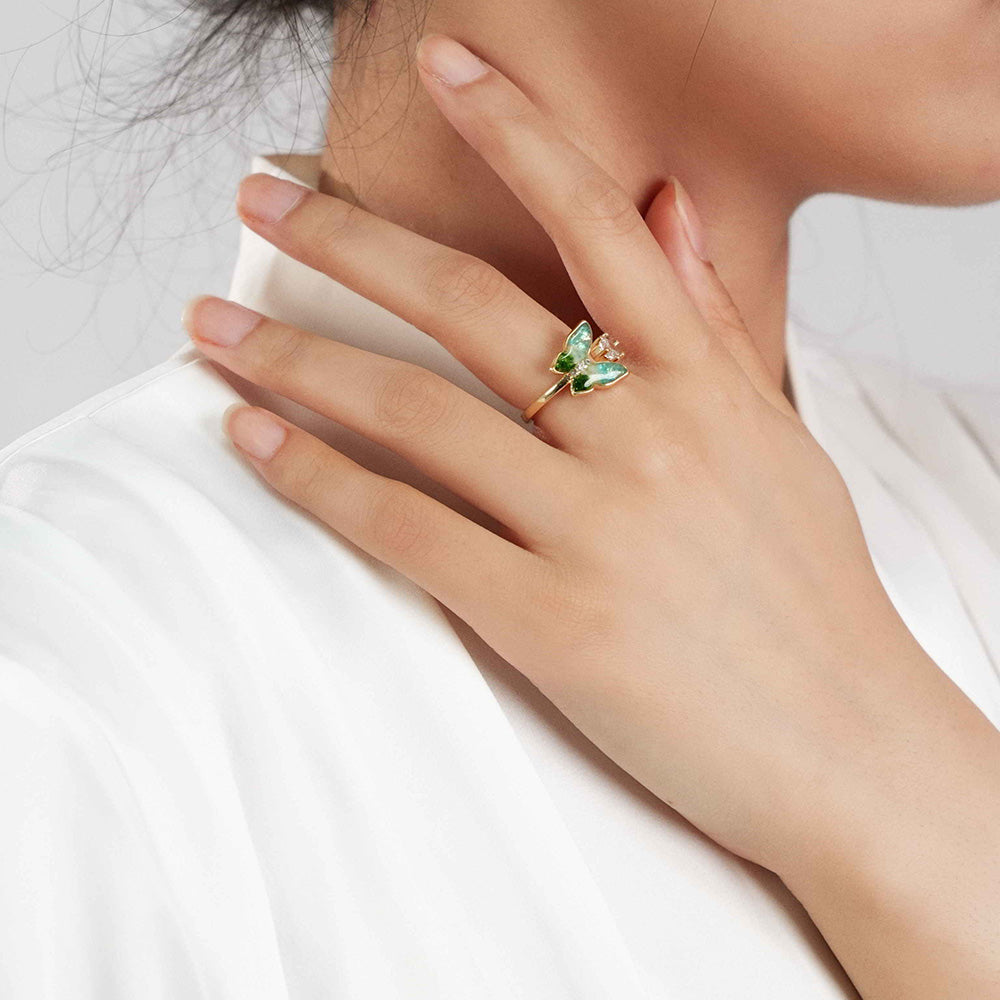 Jade Green Gradient Butterfly Ring