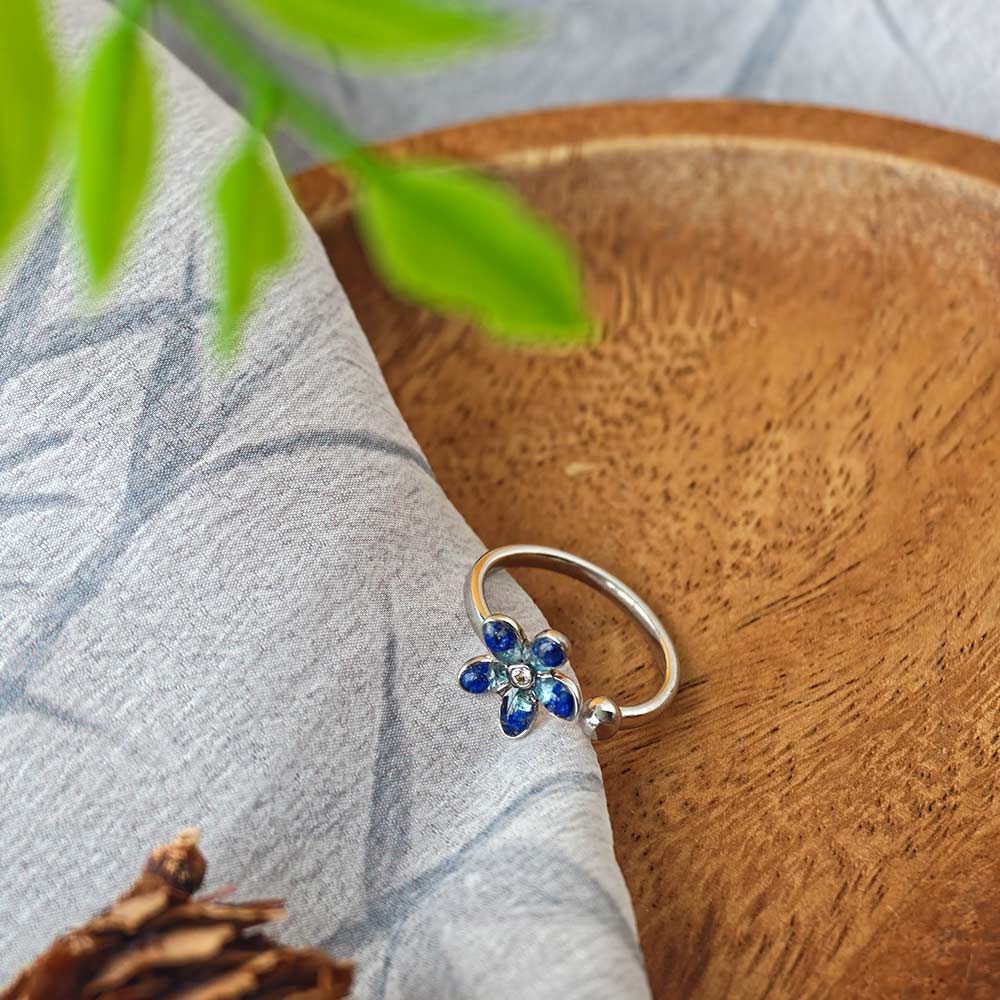 Silver Ring – Royal Blue Daisy