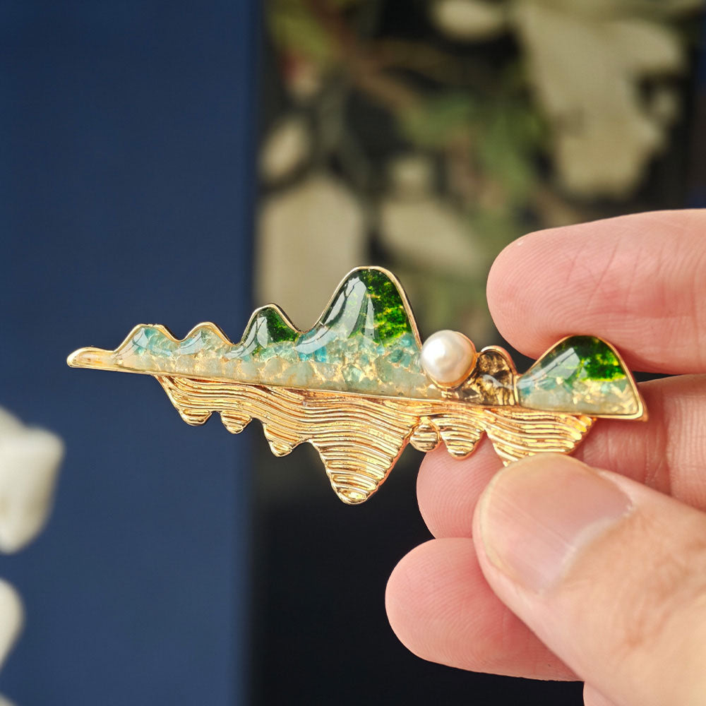 Jade Green Landscape Reflection Brooch