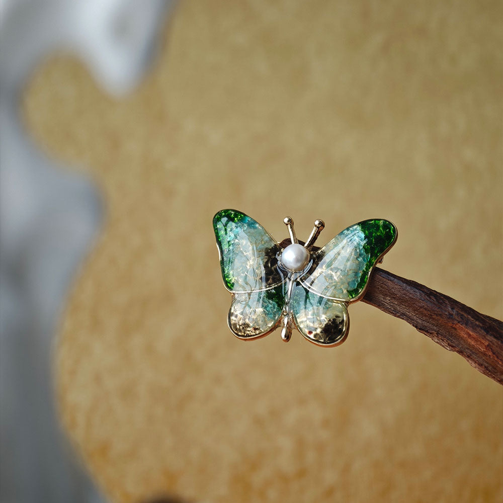 Vintage Jade Green Butterfly Brooch