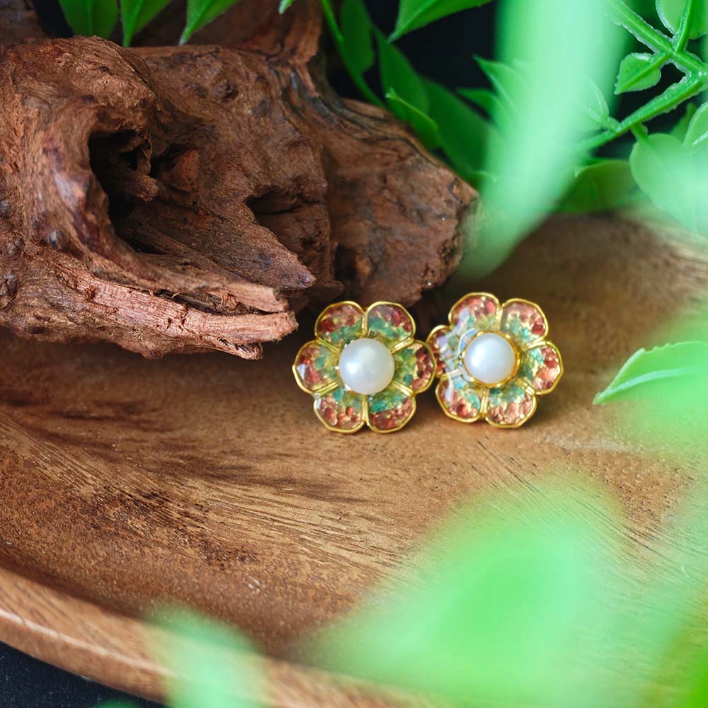 Plum Gradient Baoxiang Flower Stud Earrings