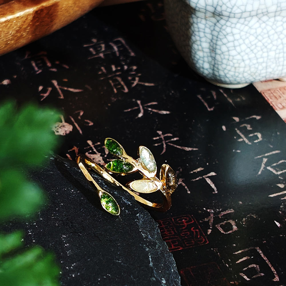 Adjustable Jadeite Olive Branch Ring