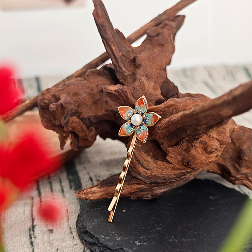 Nan Hong Five-Petal Flower Hair Clip, Dunhuang Red Style