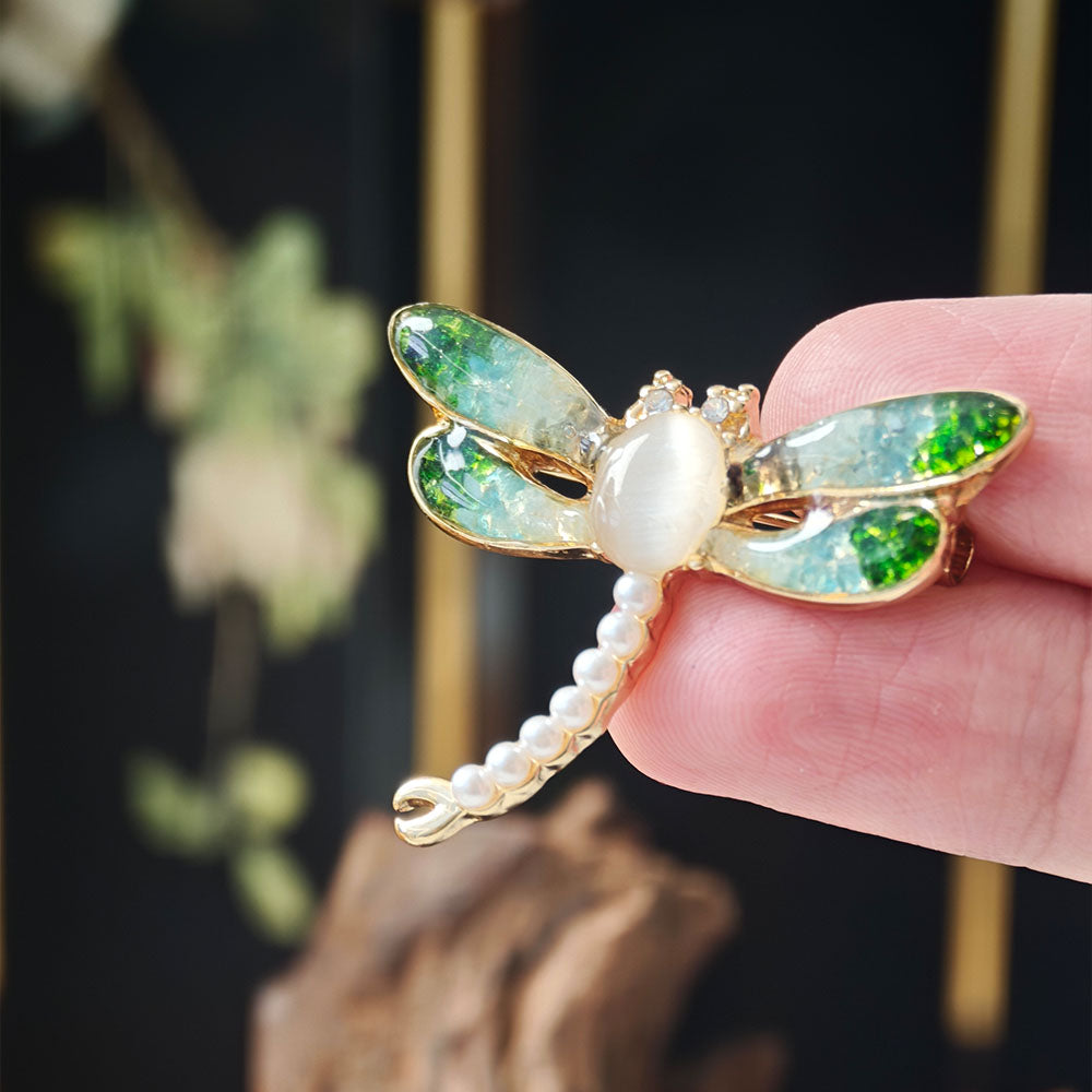 Jade Green Dragonfly Brooch