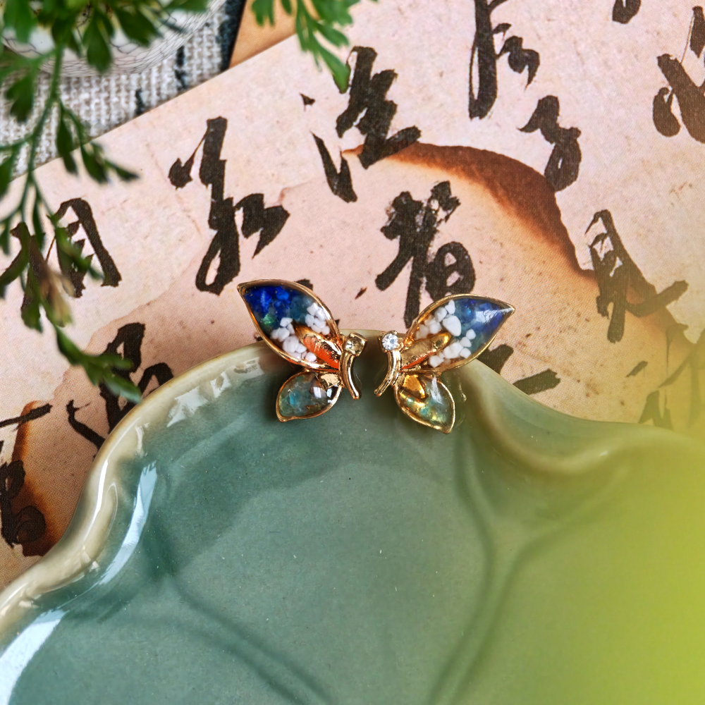 Blue & White Butterfly Wing Stud Earrings