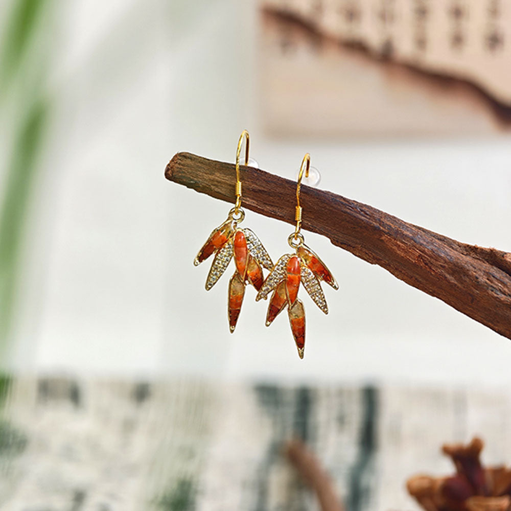 Bamboo Leaf Earrings – Red Series