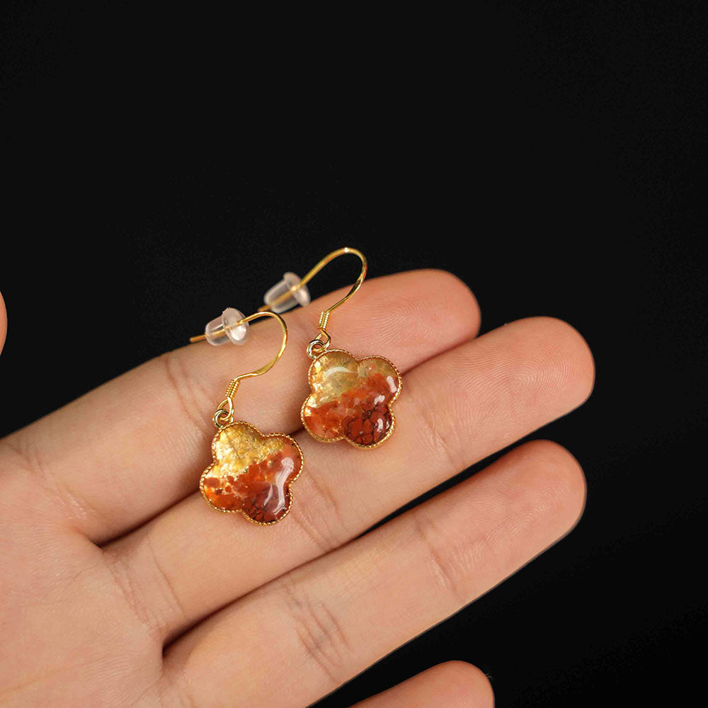 Four-Leaf Clover Drop Earrings – Red & Prosperous Series