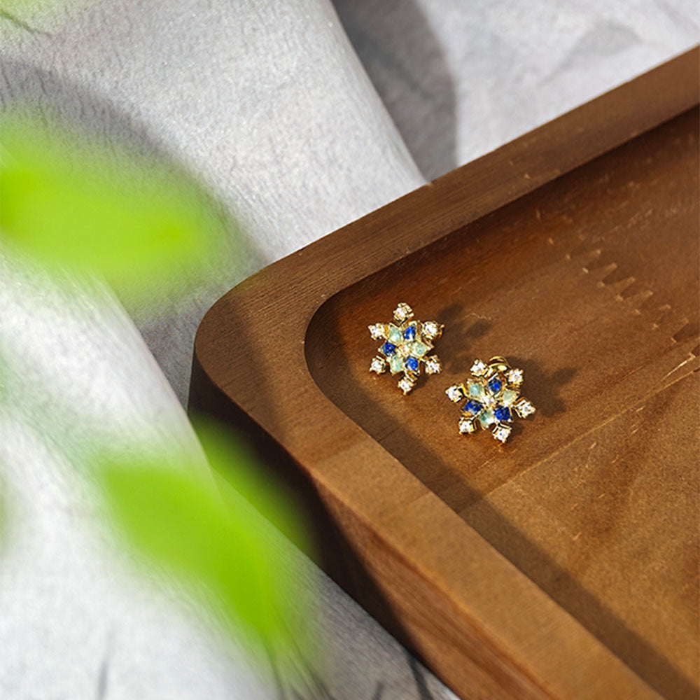 Blue & White Snowflake Stud Earrings