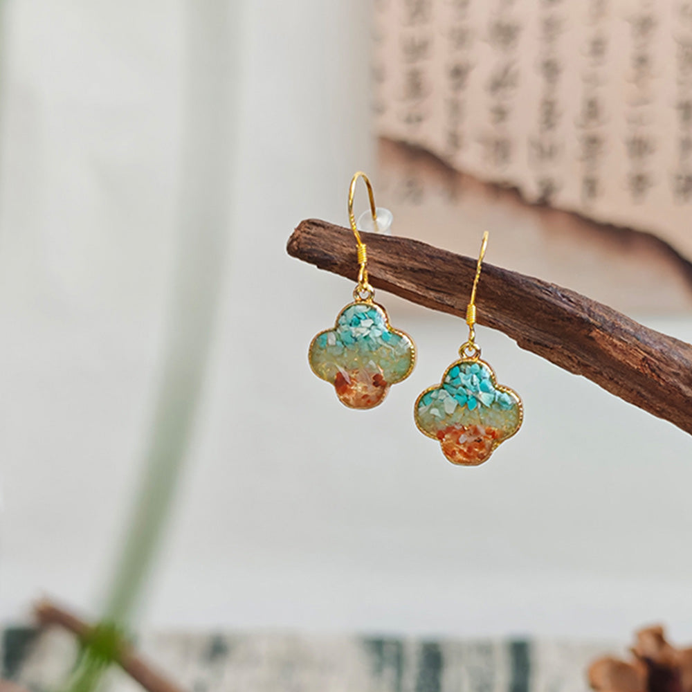 Earrings: Dunhuang Red Four-Leaf Clover Design