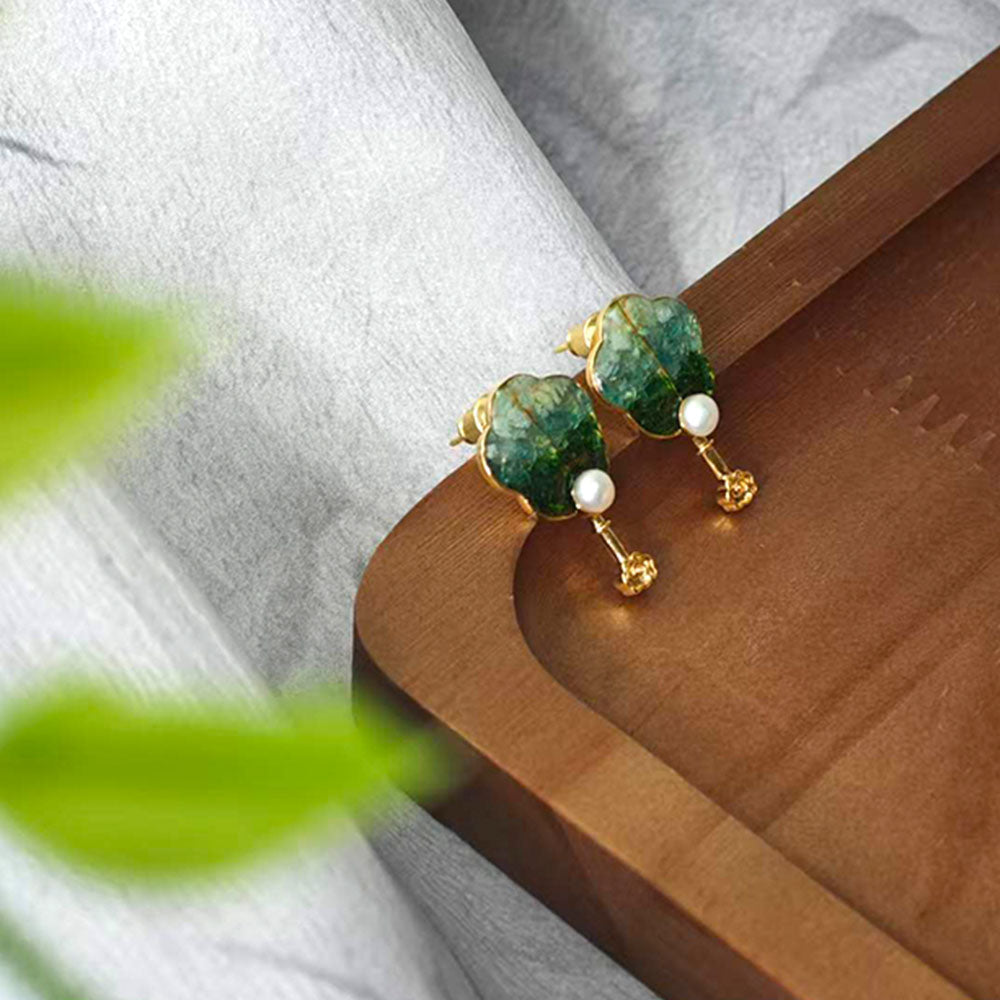 Fan-Shaped Stud Earrings – Jade Green