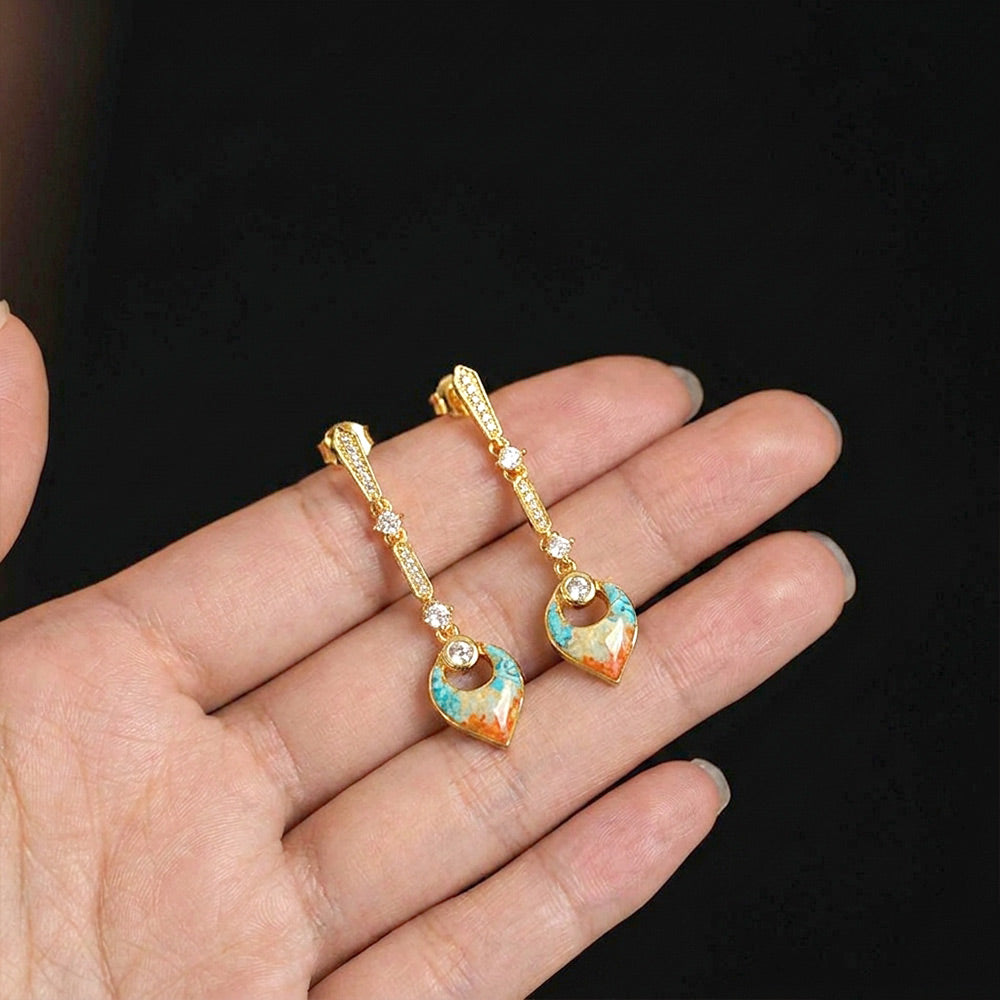 Hollow Diamond Drop Earrings - Dunhuang Red Series
