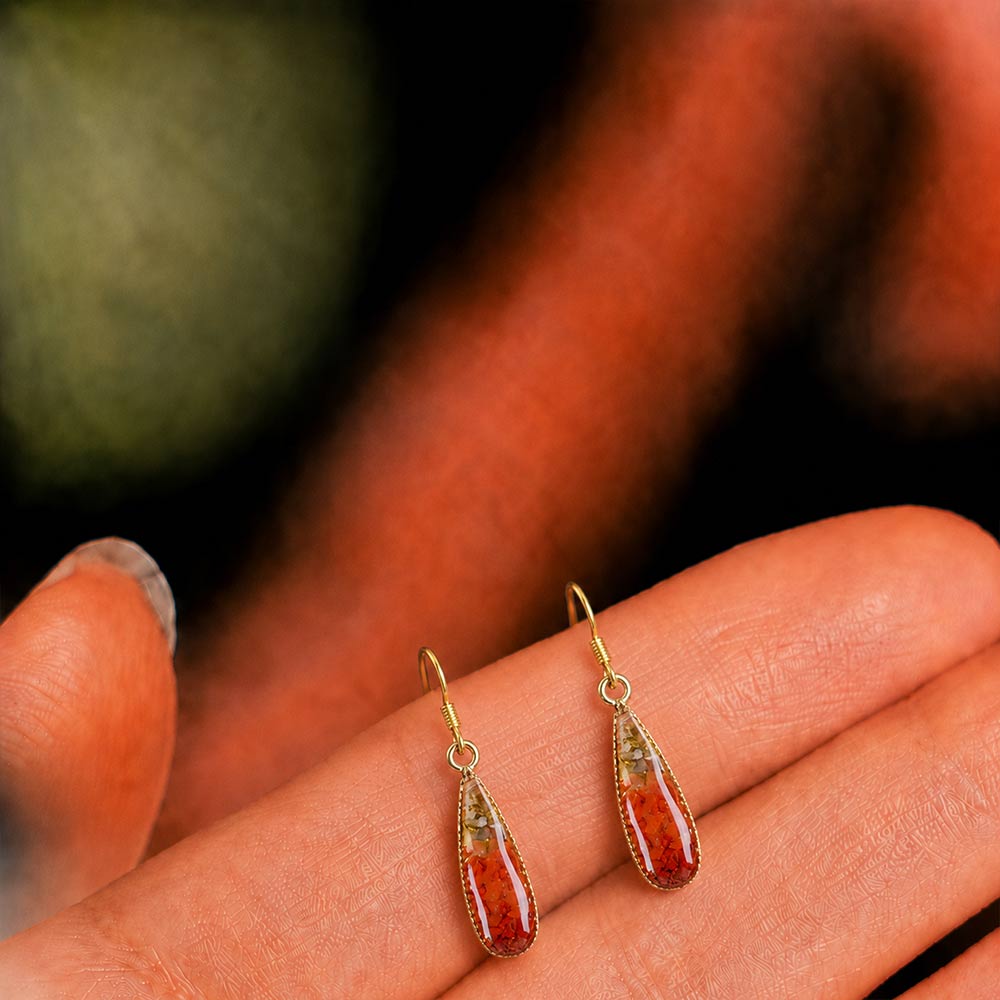 Hand-Layered Crushed Stone Teardrop Earrings with Gold-Tone Hooks