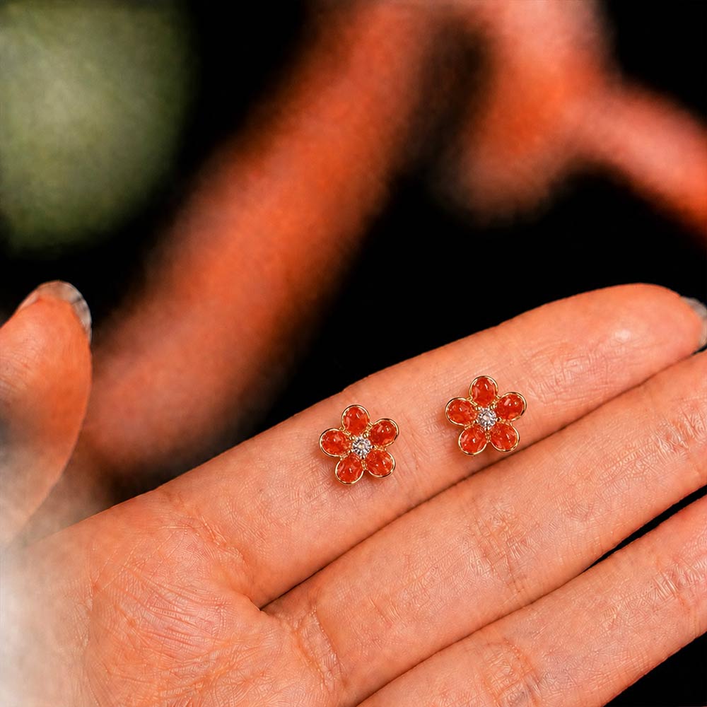 Five-Leaf Flower Stud Earrings, Prosperous Series