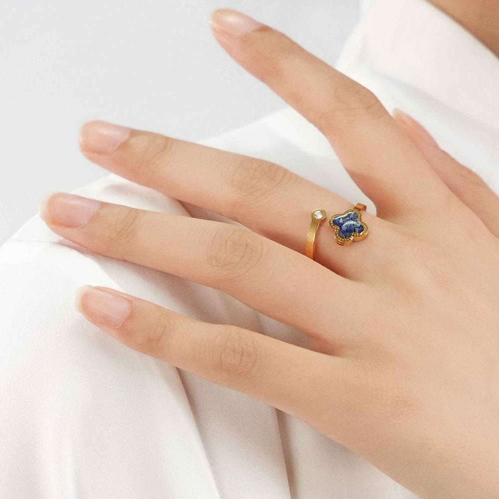 Lapis Four-Leaf Clover Ring