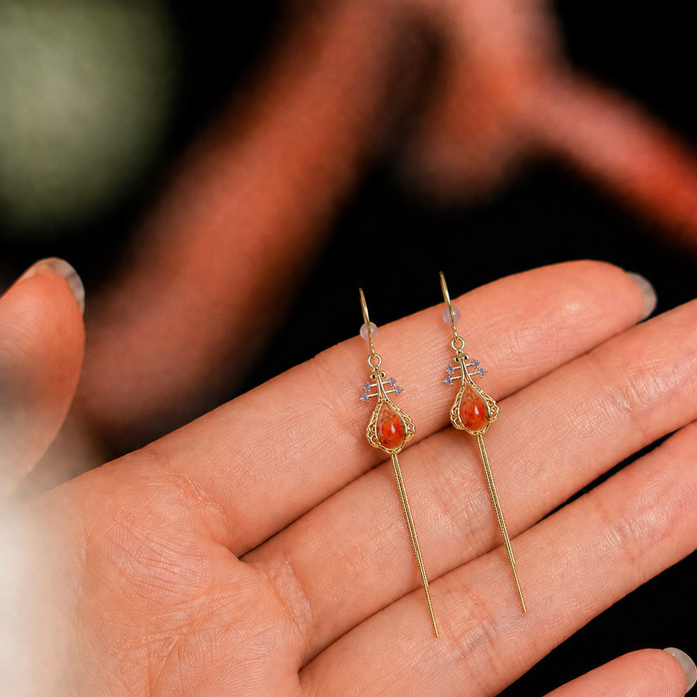Tassel Pipa Earrings Red Prosperity Series
