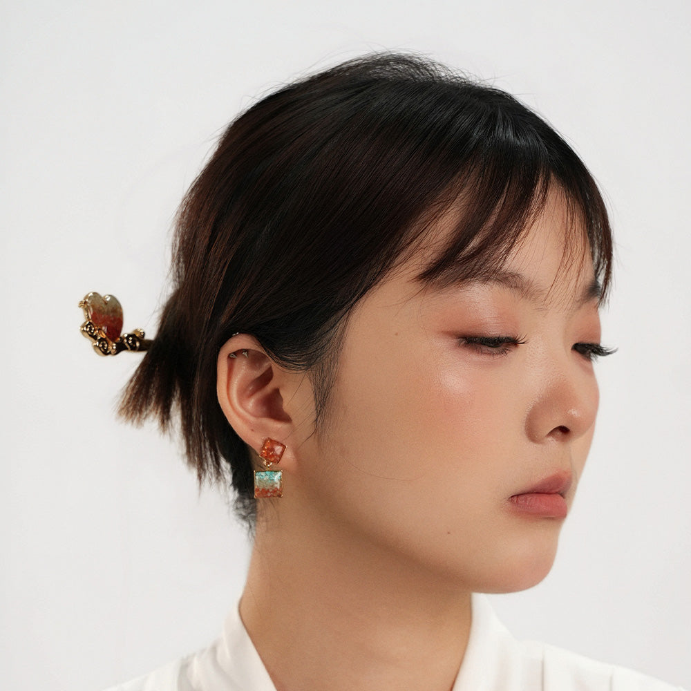 Handmade Natural Crushed stone Square Drop Earrings