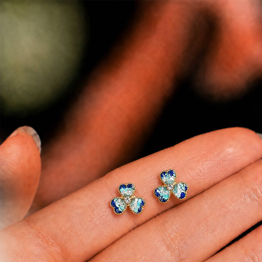 Blue & White Three-Leaf Clover Stud Earrings