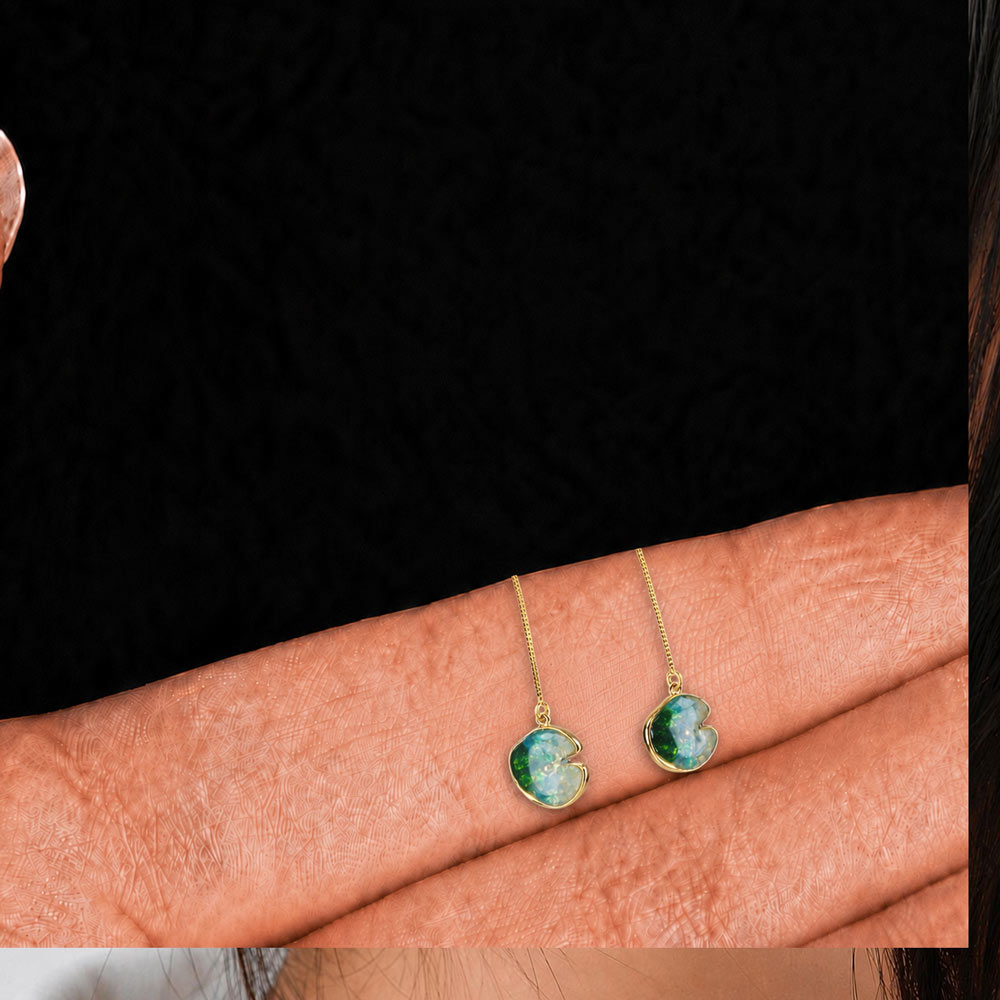 Earrings, Emerald Green Lotus Leaf Drop