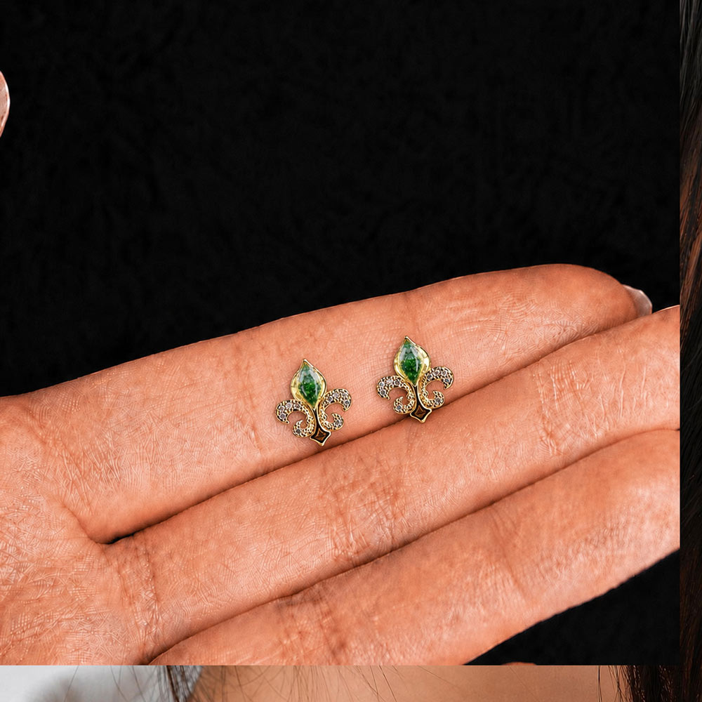 Earrings, Emerald Green Floral Teardrop