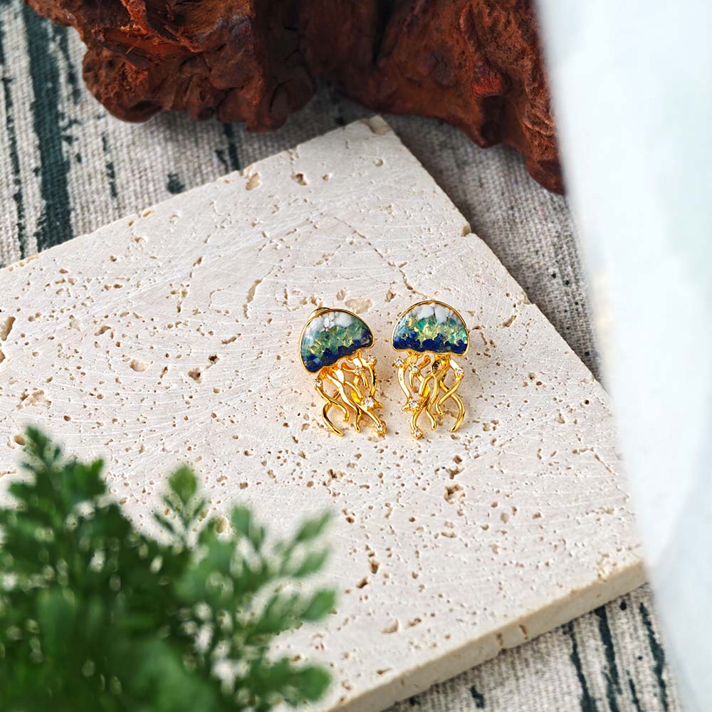 Blue & White Jellyfish Stud Earrings