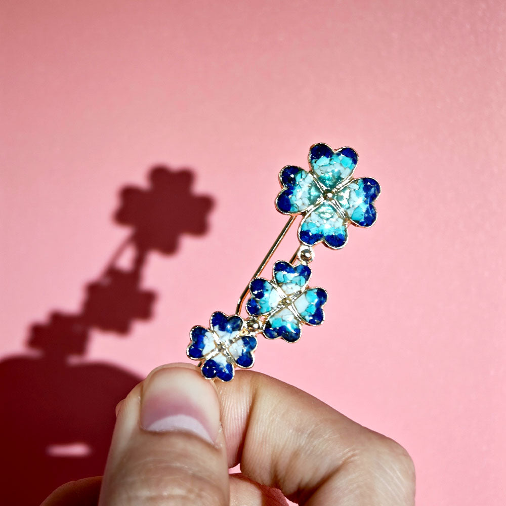 Cyan Lapis Four-Leaf Clover Hairclip