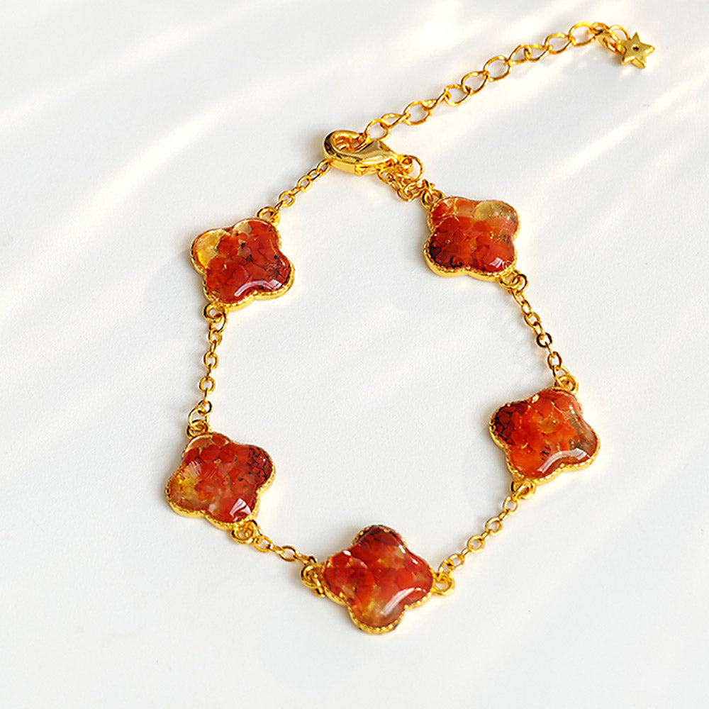 Bracelet – Four-Leaf Clover, Prosperous Red Series