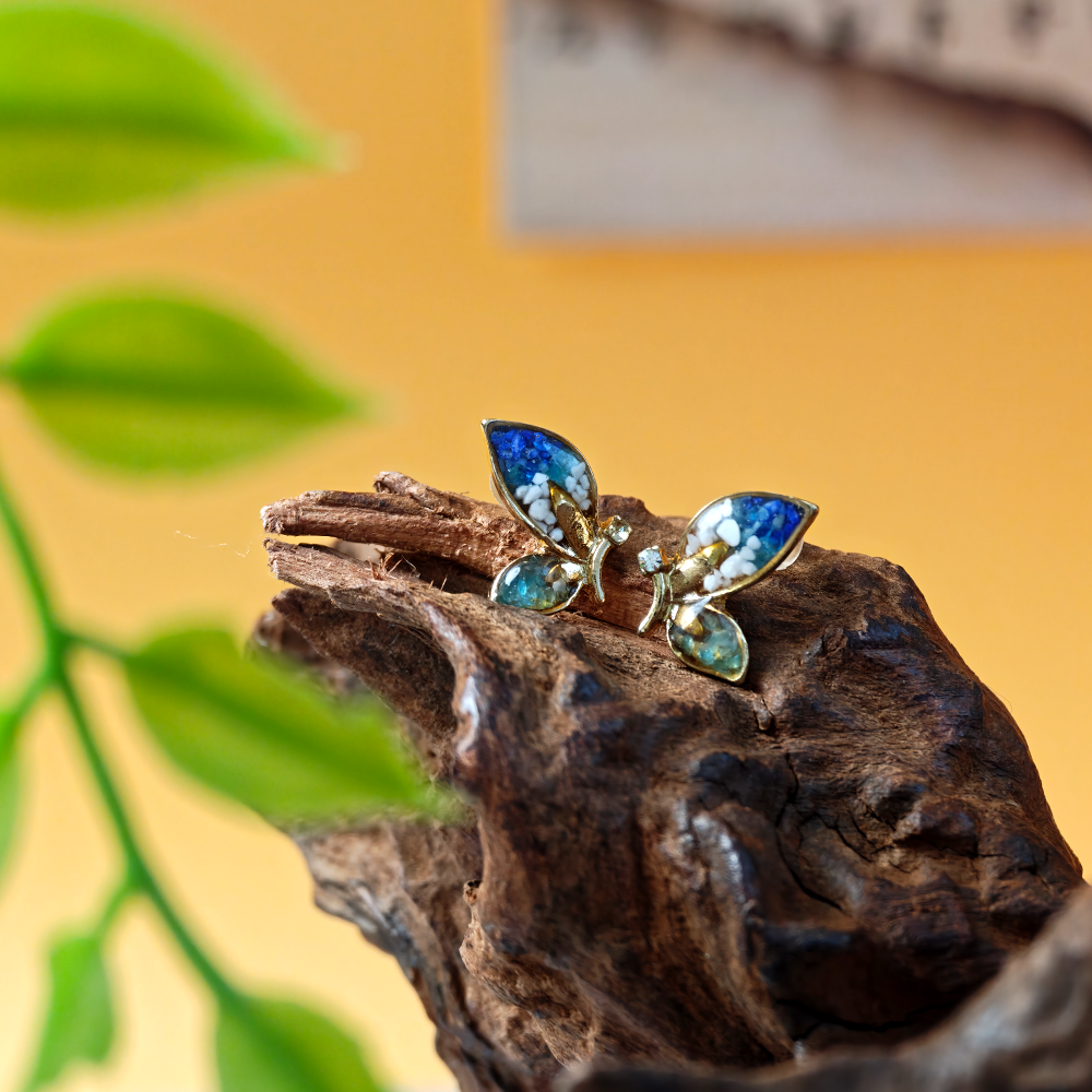 Blue & White Butterfly Wing Stud Earrings