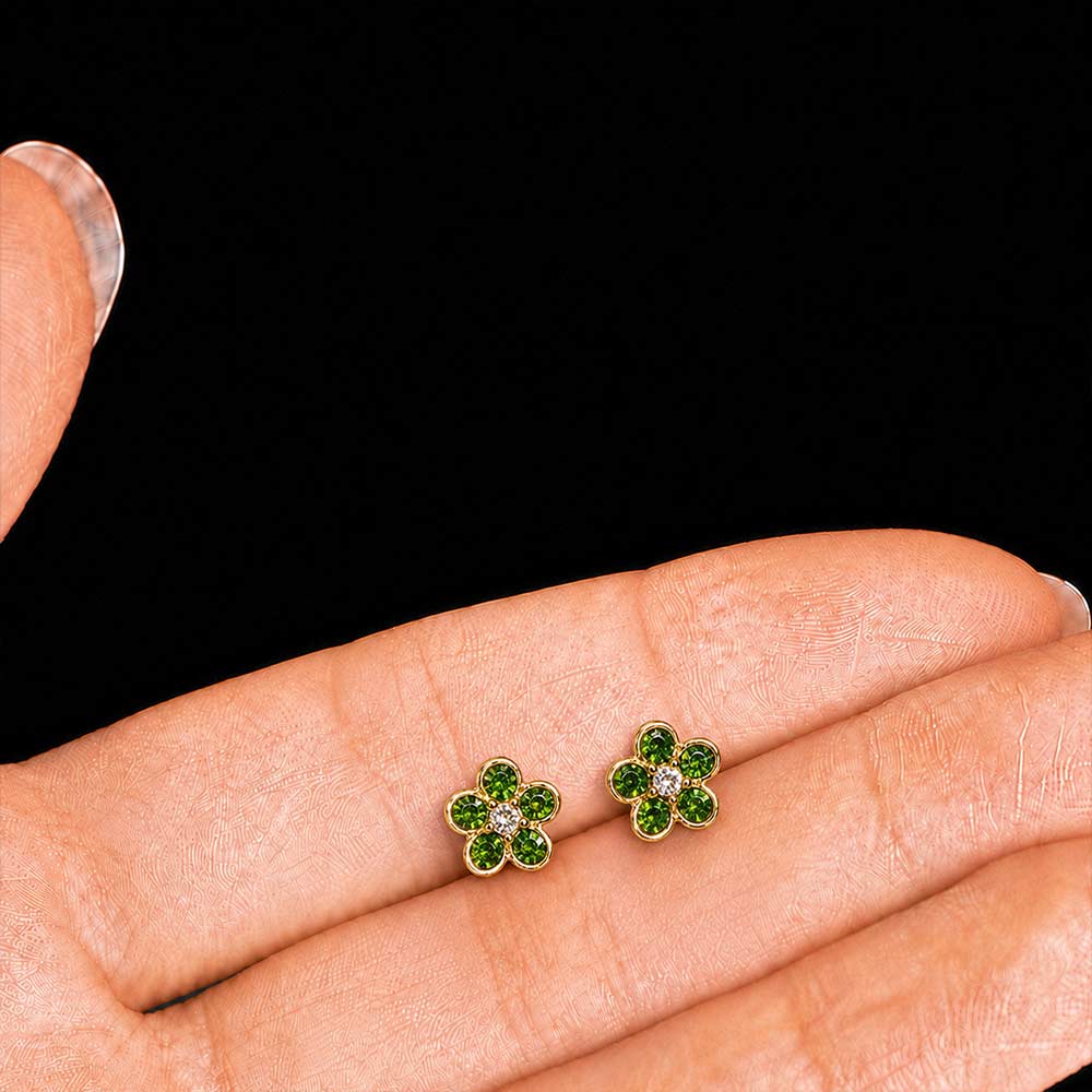 Five-Petal Flower Emerald Green Earrings