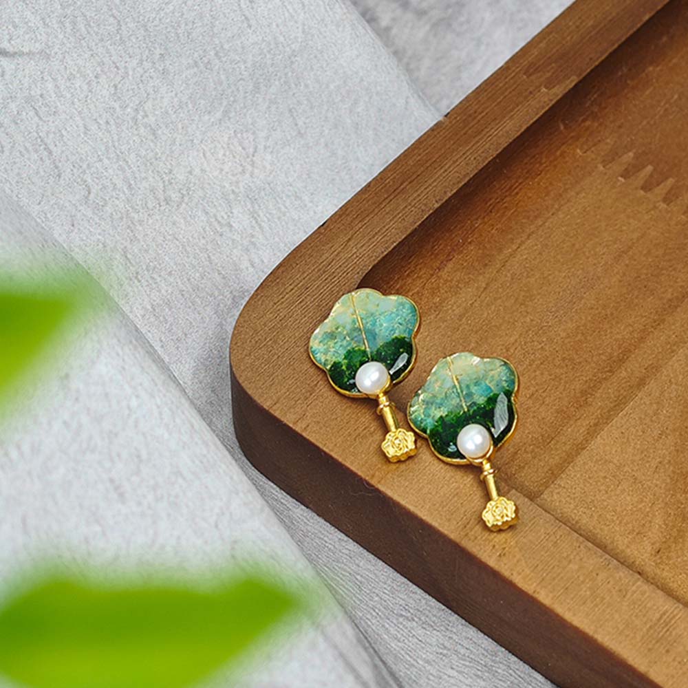 Fan-Shaped Stud Earrings – Jade Green